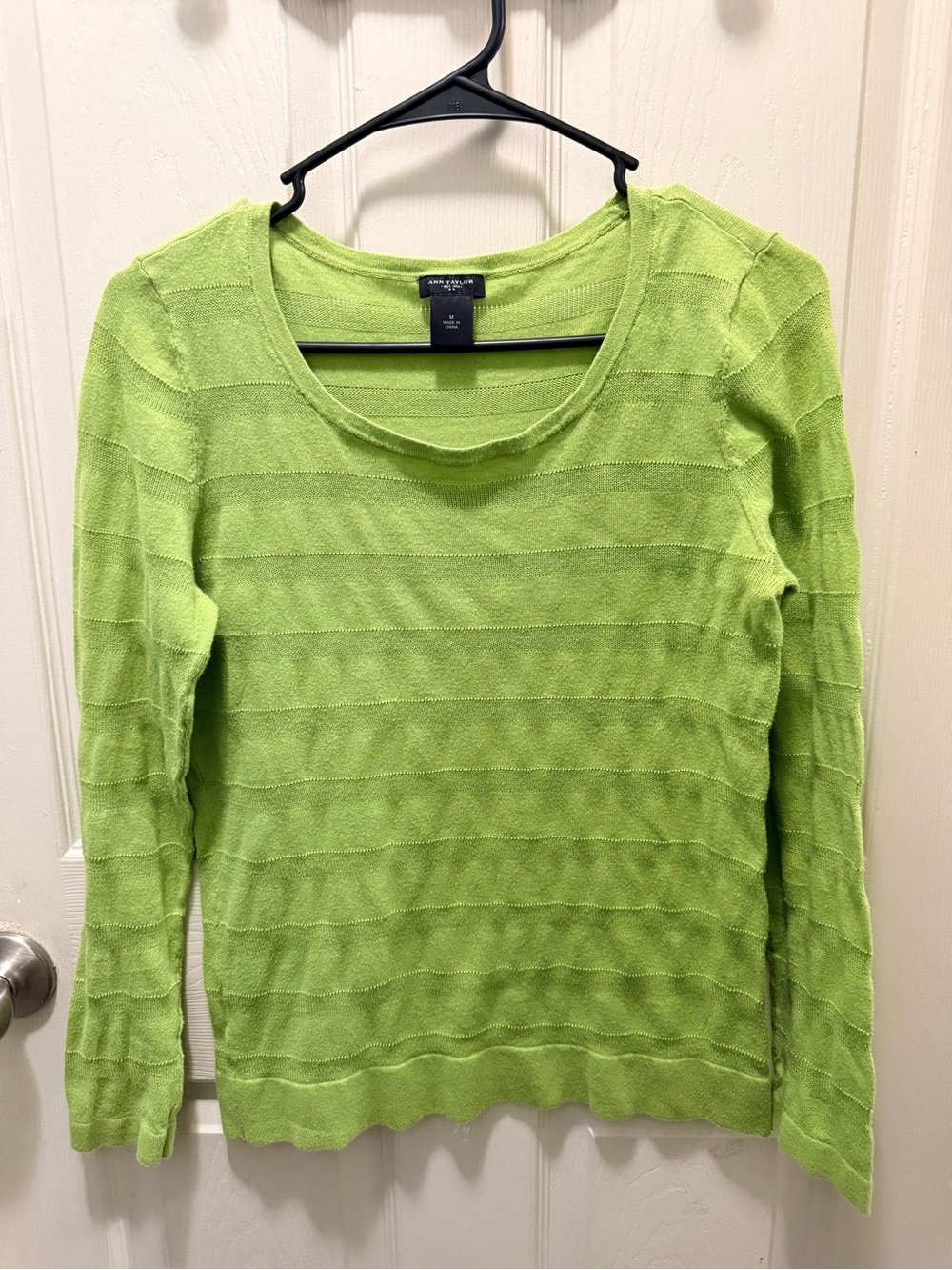 Ann Taylor Bright Lime Green Knit Crewneck
